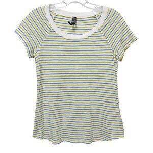 Anthropologie Striped T Shirt White Yellow Blue Womens XS Cotton Blend Tee Top